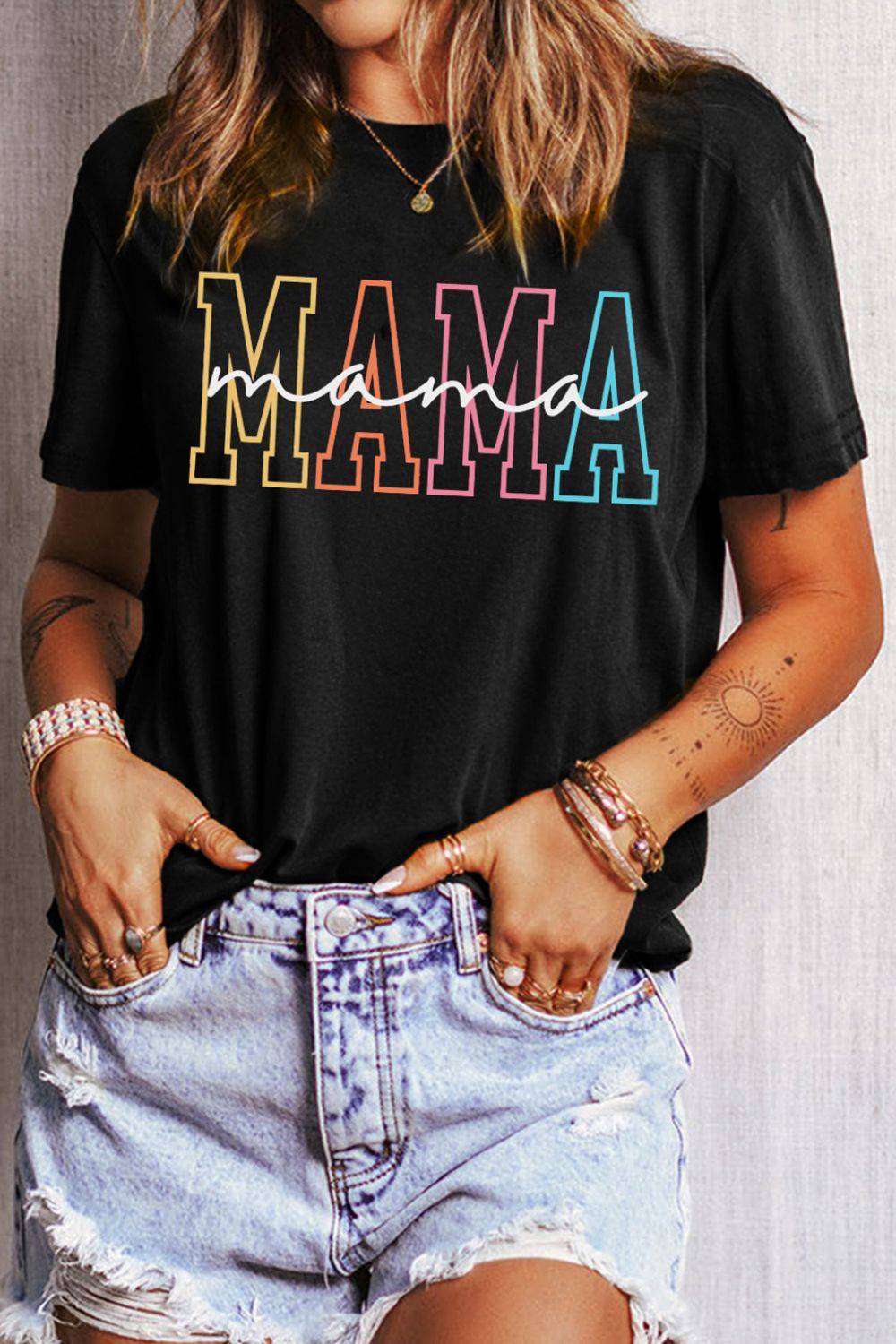 MAMA Round Neck Short Sleeve T-Shirt