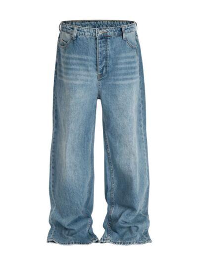 Men's Wide Straight Jeans with Pockets