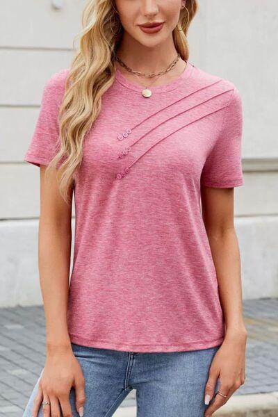 Round Neck Short Sleeve T-Shirt - Clothes For Her Online Store