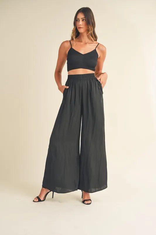 MABLE Smocked Bralette Crop Top and Wide Leg Pants Set - Clothes For Her Online Store