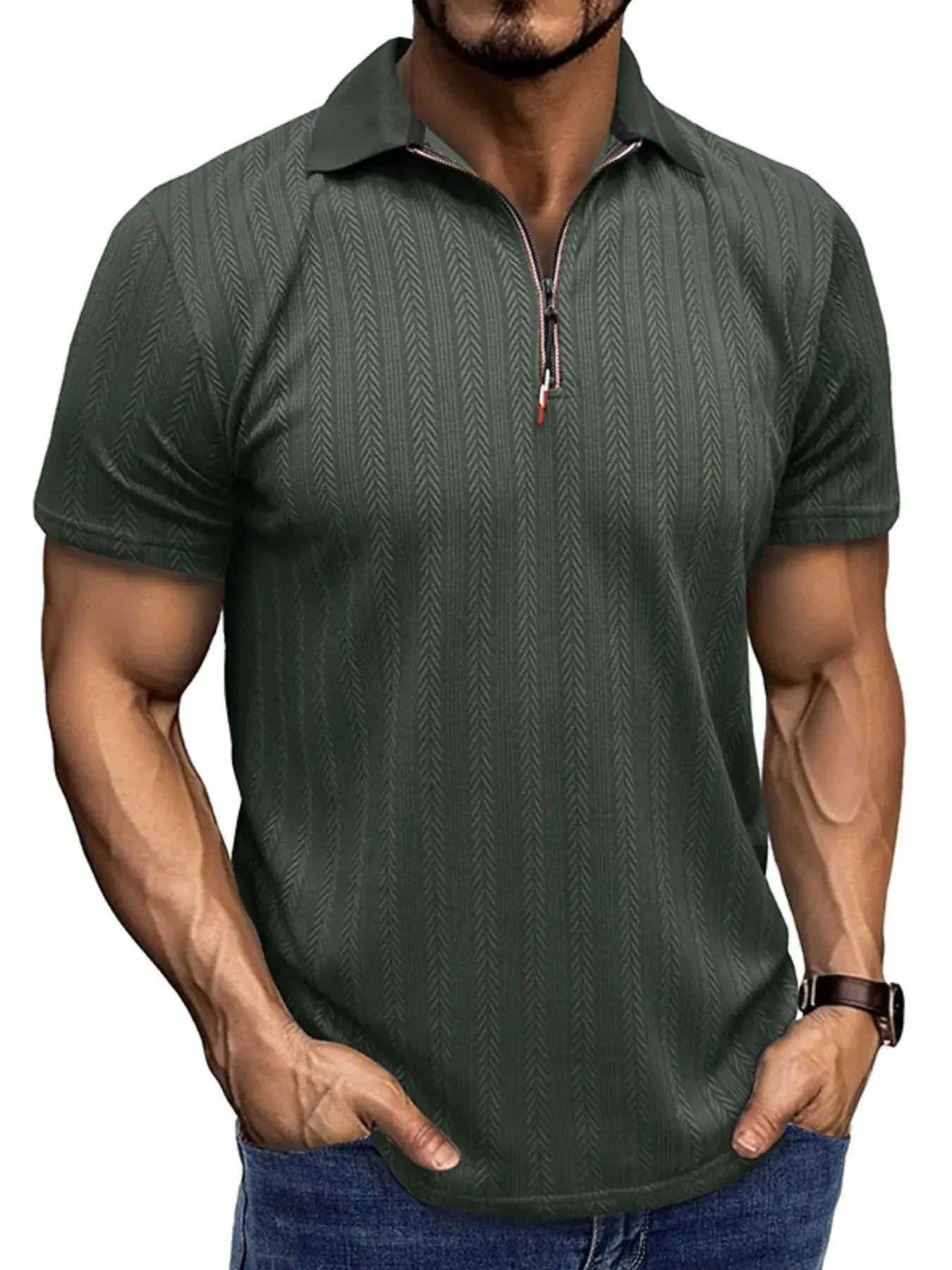 Men's Textured Quarter-Zip Polo Shirt