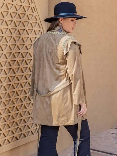 Plus Size Long Sleeve Tie Waist Cardigan - Clothes For Her Online Store