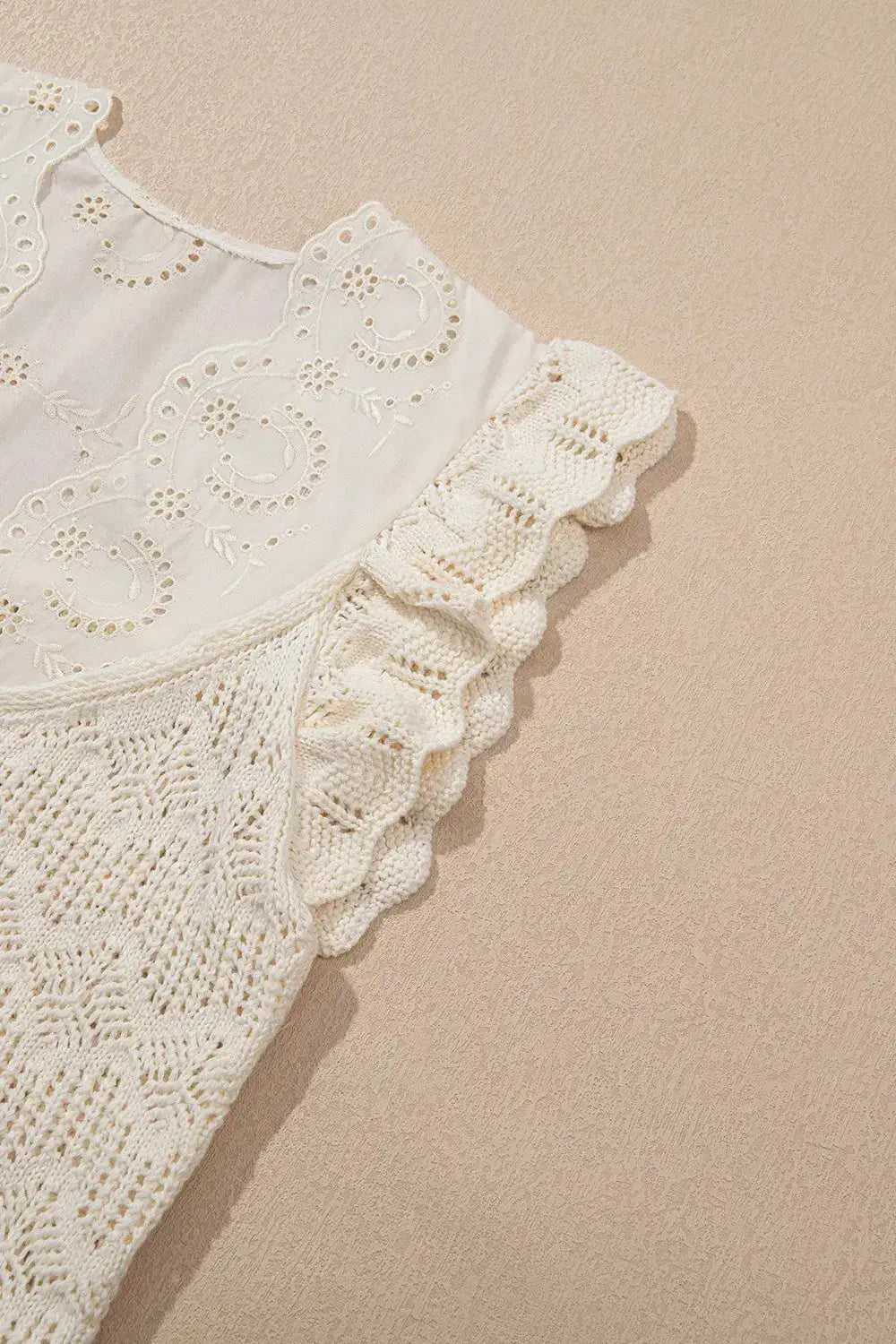 Embroidered Patchwork Hollow Out Knitted Ruffle Sweater Vest - Clothes For Her Online Store