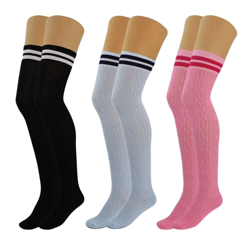 3 Pairs Women's Colorful Thigh High Over The Knee Boot Socks Size 5-10