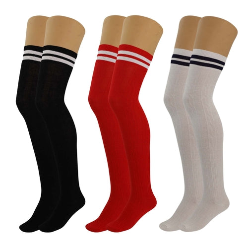 3 Pairs Women's Colorful Thigh High Over The Knee Boot Socks Size 5-10