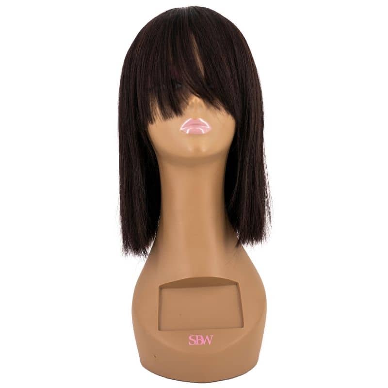 Straight Bang bob WigStraight Bang bob Wig Hair Type: 100% Human Hair Hair Lengths: 10", 12", 14" Density: 130% Hair Color: Natural 1B Coloring: Can lift to a #27 Hair Grade: Virgin Hair