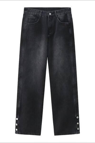 Side Slit Baggy Jeans with Pockets - Clothes For Her Online Store