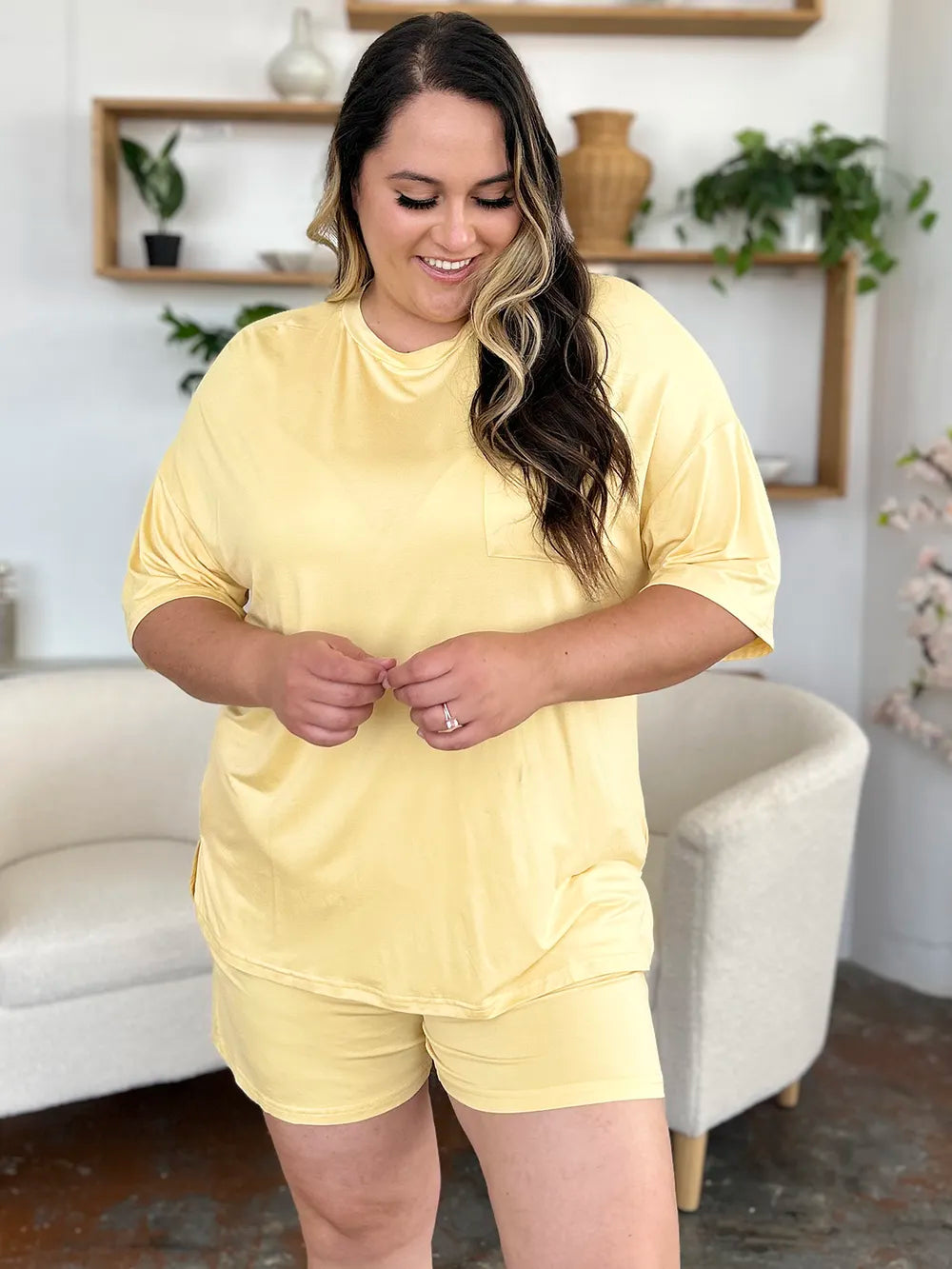 Basic Bae Bamboo Full Size Round Neck Drop Shoulder T-Shirt and Shorts Set - Clothes For Her Online Store
