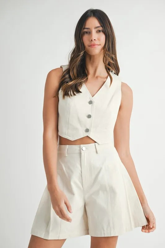 MABLE Button Down Vest Blazer and Shorts Set - Clothes For Her Online Store