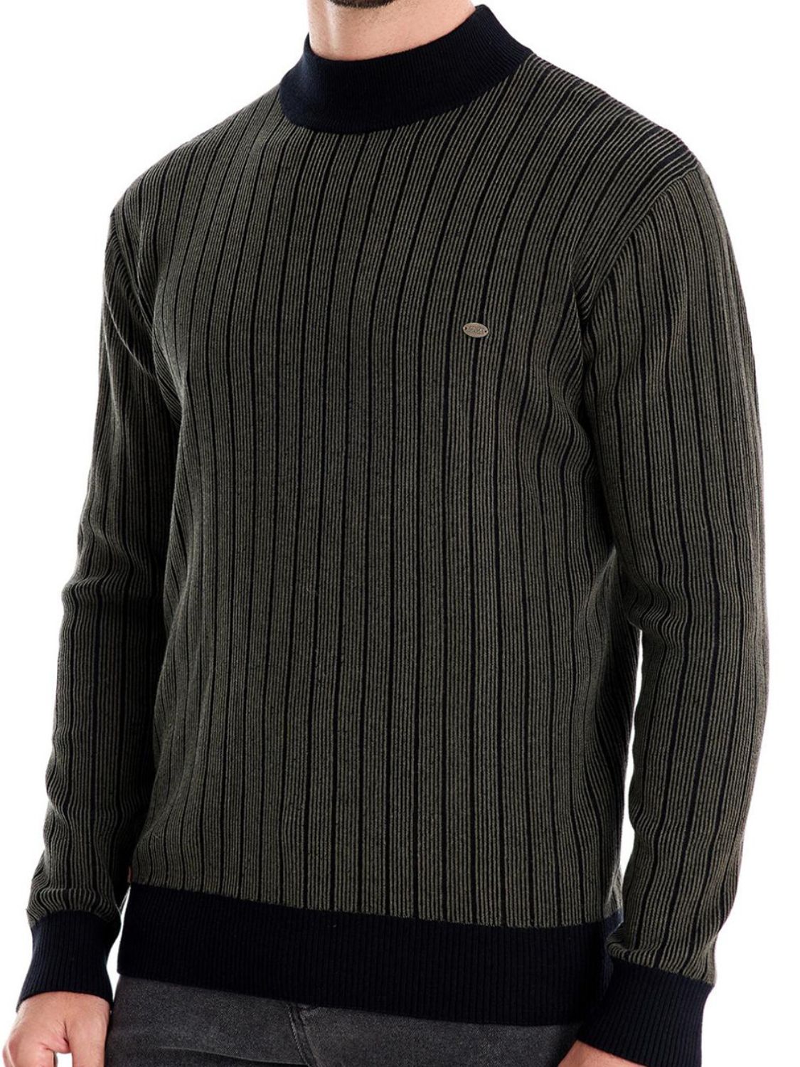 Men's Mock Neck Contrast Striped Sweater - Clothes For Her Online Store