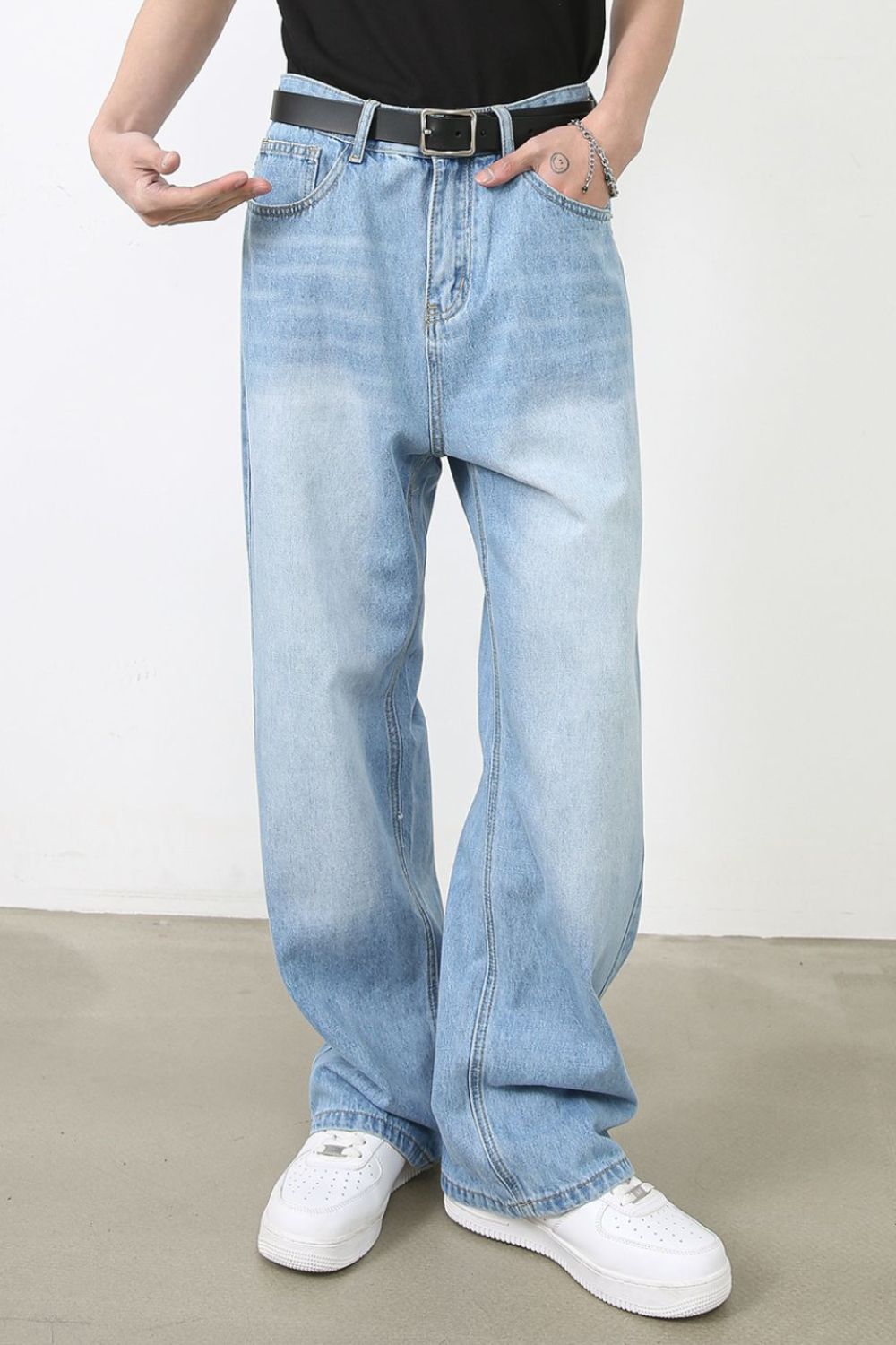 Men's Wide Straight Jeans with Pockets - Clothes For Her Online Store