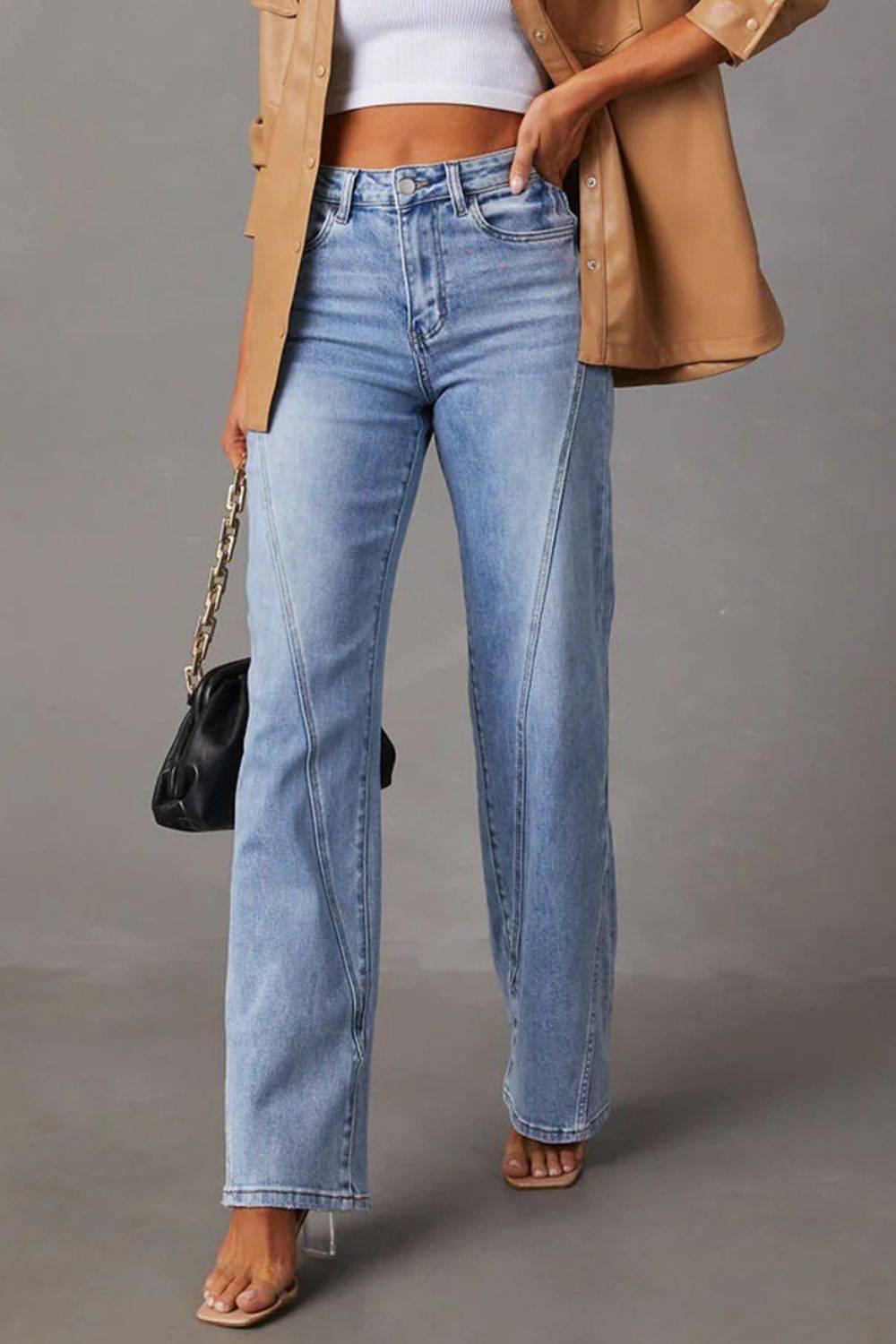 High Waist Straight Jeans with Pockets - Clothes For Her Online Store