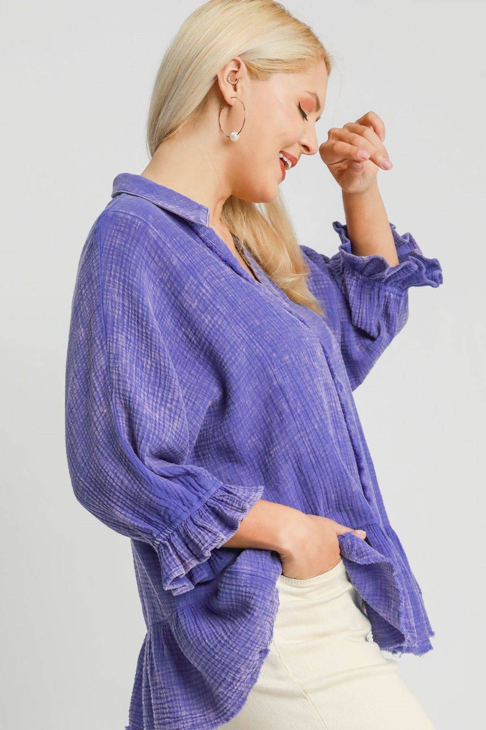 Umgee Plus Size Size Mineral Washed Cotton Gauze Top - Clothes For Her Online Store