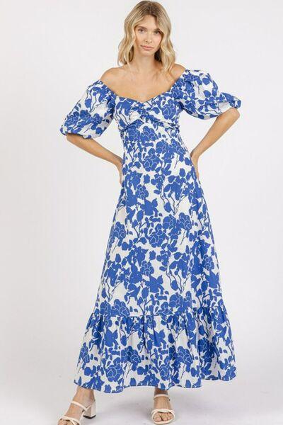 Mittoshop Cutout Back Floral Sweetheart Neck Puff Sleeve Dress - Clothes For Her Online Store