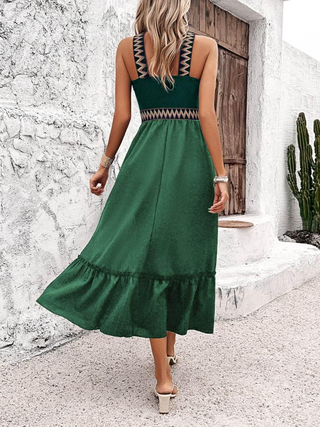 Devine Ruffled Slit Sleeveless Midi Dress