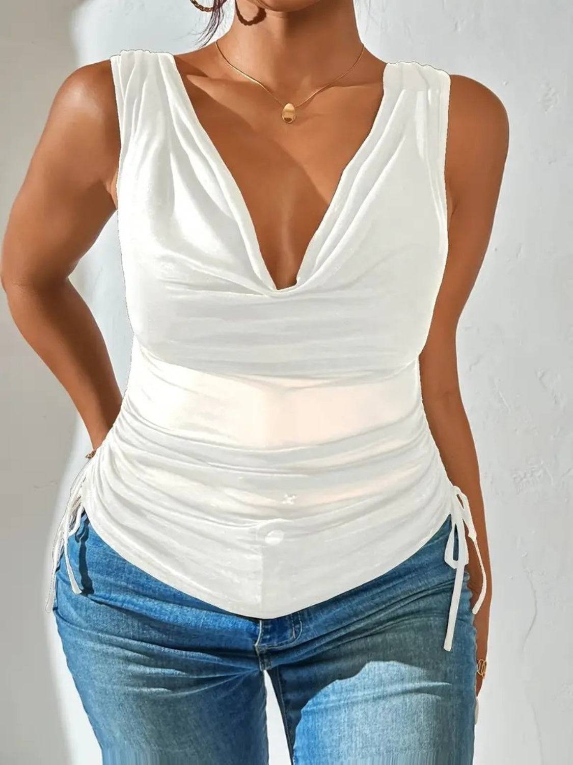 Side Drawstring Ruched Tank - Clothes For Her Online Store
