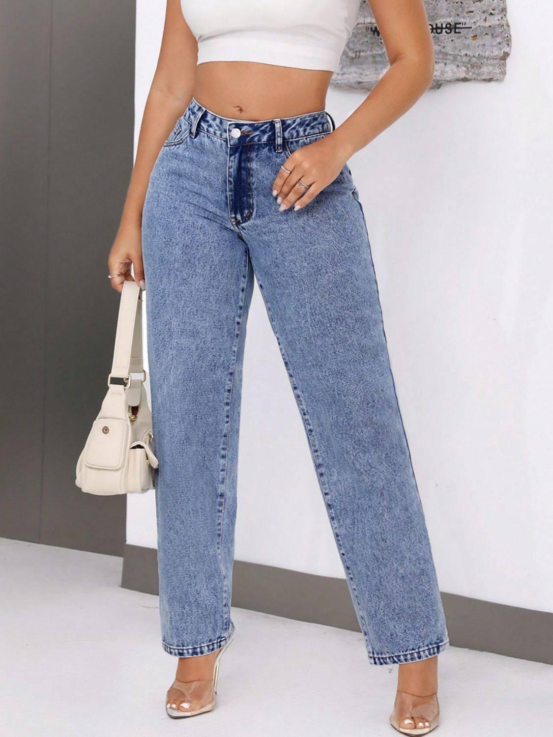 Mid-Rise Waist Jeans with Pockets - Clothes For Her Online Store