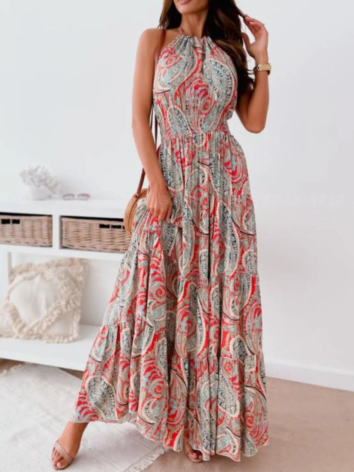 Printed Halter Neck Maxi Dress