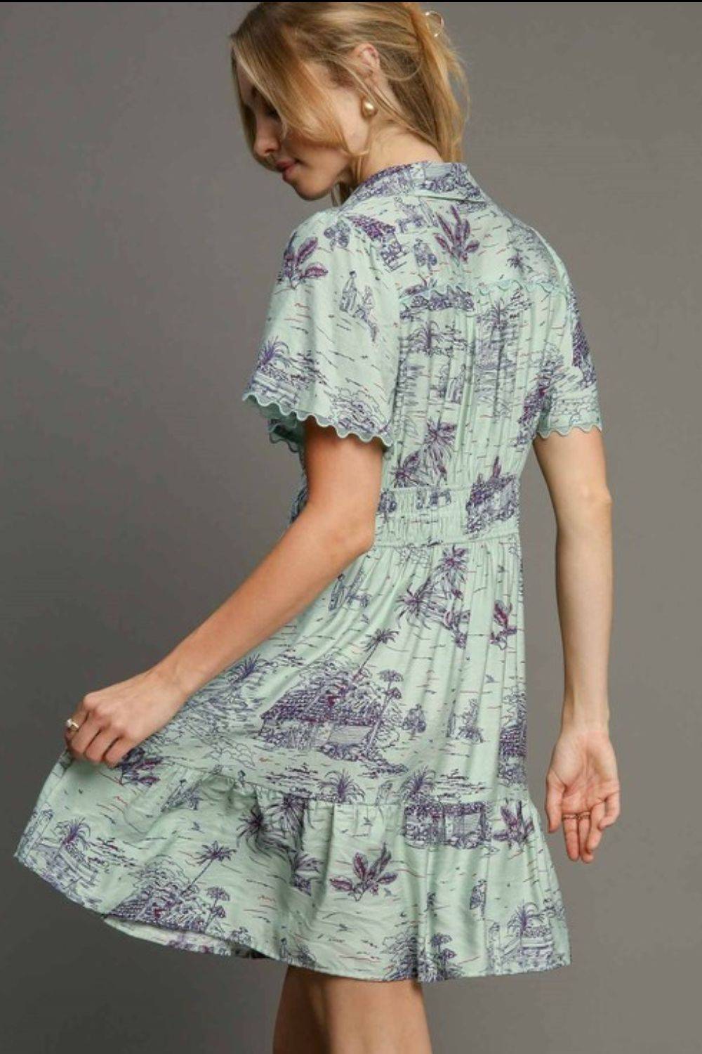 Umgee Full Size Landscape Print Collared Mini Dress Plus Size - Clothes For Her Online Store
