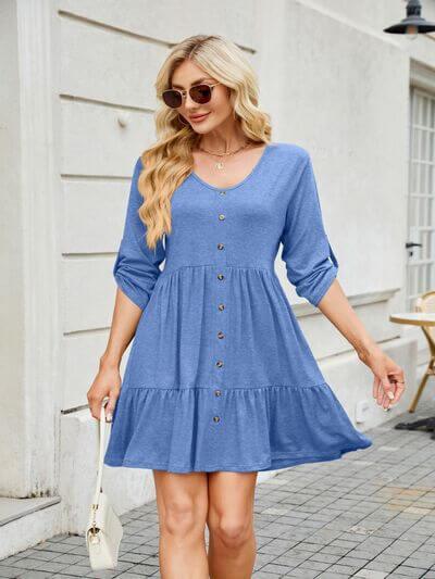 Tiered Ruched V-Neck Mini Dress - Clothes For Her Online Store