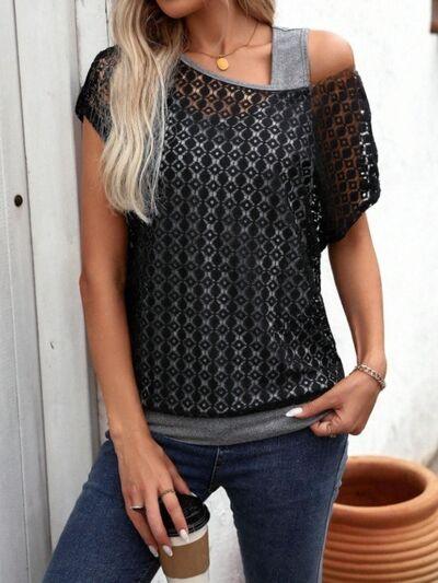 Lace Short Sleeve Fake Two Piece T-Shirt