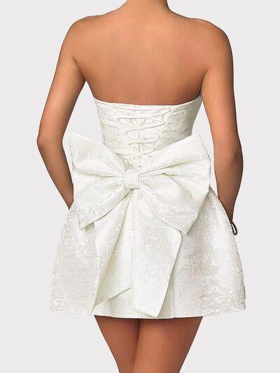 Lace-Up Sleeveless Satin Mini Dress with Bow - Clothes For Her Online Store
