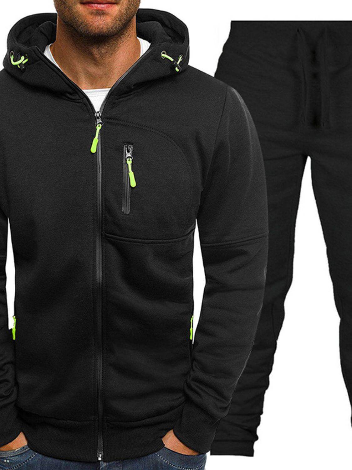 Men's Plus Size Zip Up Hooded Top and Pants Set