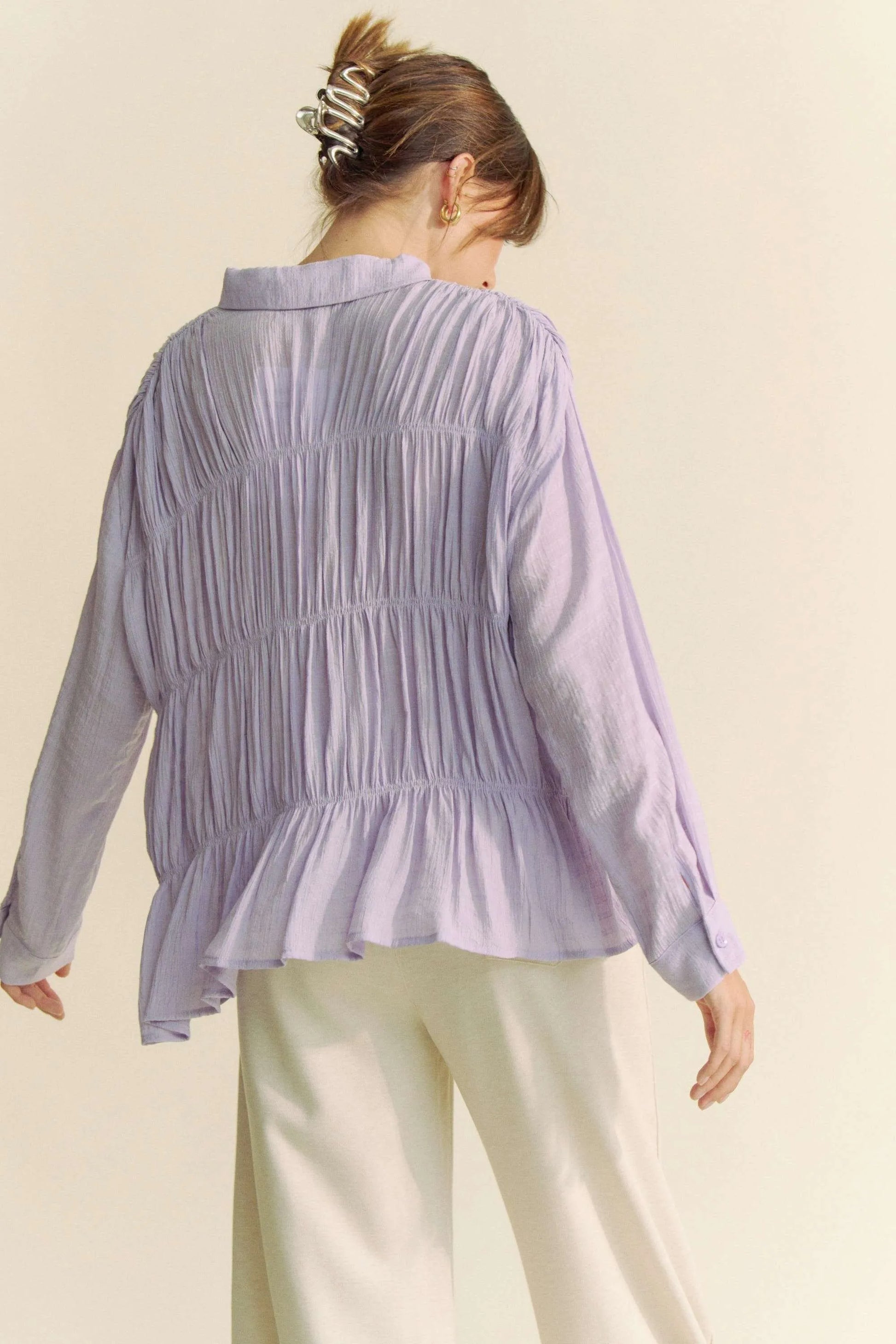 Davi & Dani Ruched All Over Button Front Shirt