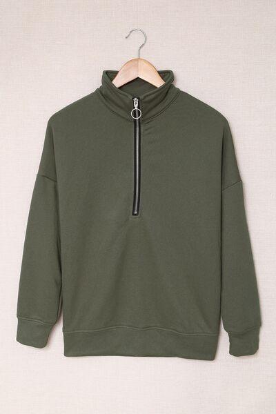 Side Slit Half Zip Long Sleeve Sweatshirt - Clothes For Her Online Store