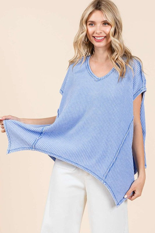 Mittoshop Mineral Wash Waffle Knit Pointed Hem Oversized Top - Clothes For Her Online Store