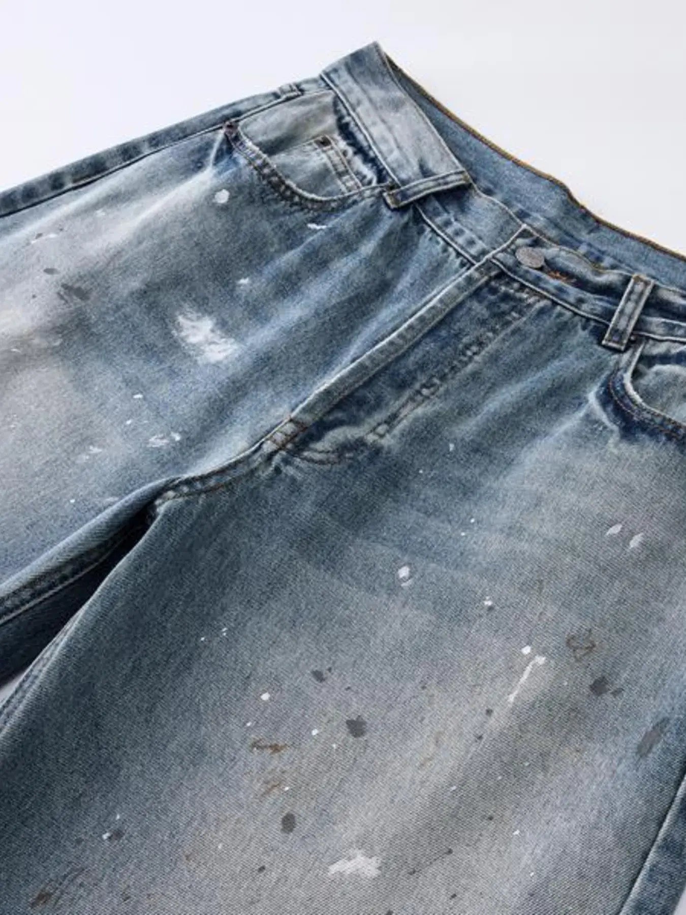 Men's Distressed Button Fly Wide Leg Jeans
