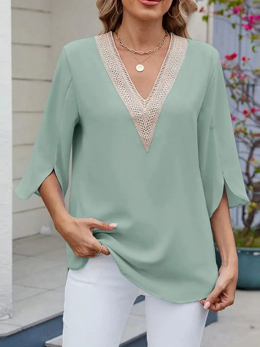 V-Neck 3/4 Sleeve Blouse - Clothes For Her Online Store