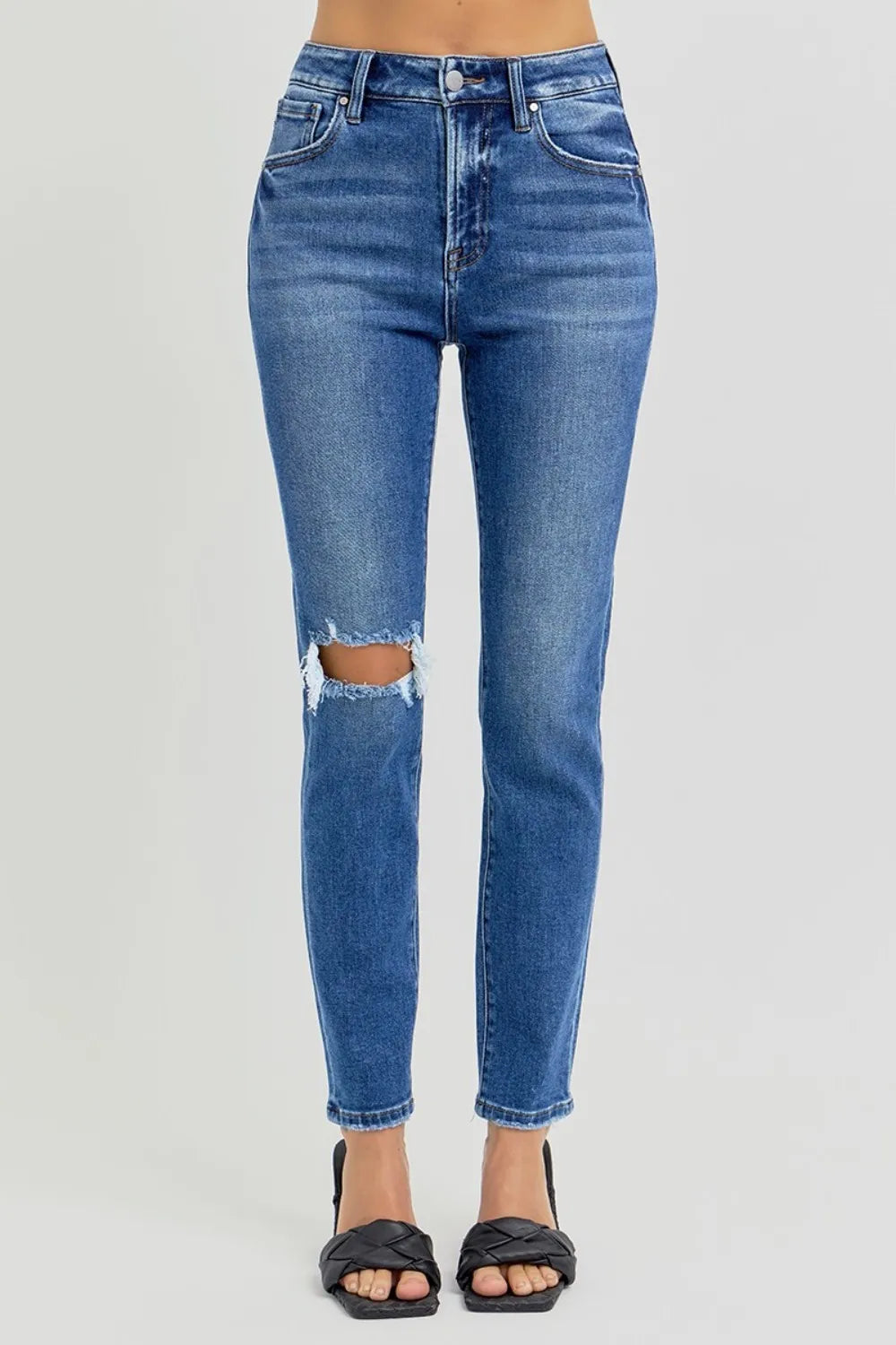 RISEN Full Size High Rise Ankle Skinny Knee Distressed Jeans