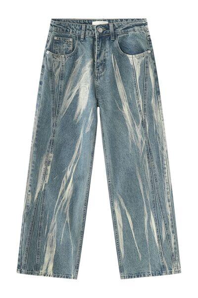 Paint Wide Leg Men's Jeans with Pockets