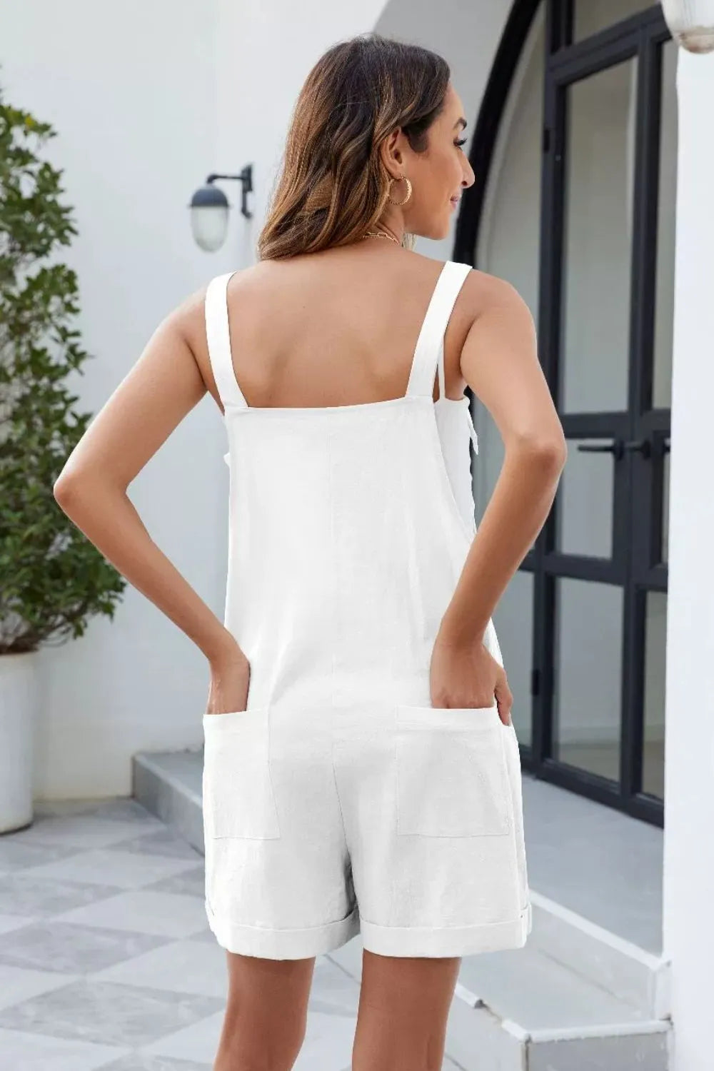 Knotted Strap Romper with Pockets