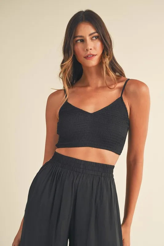 MABLE Smocked Bralette Crop Top and Wide Leg Pants Set - Clothes For Her Online Store