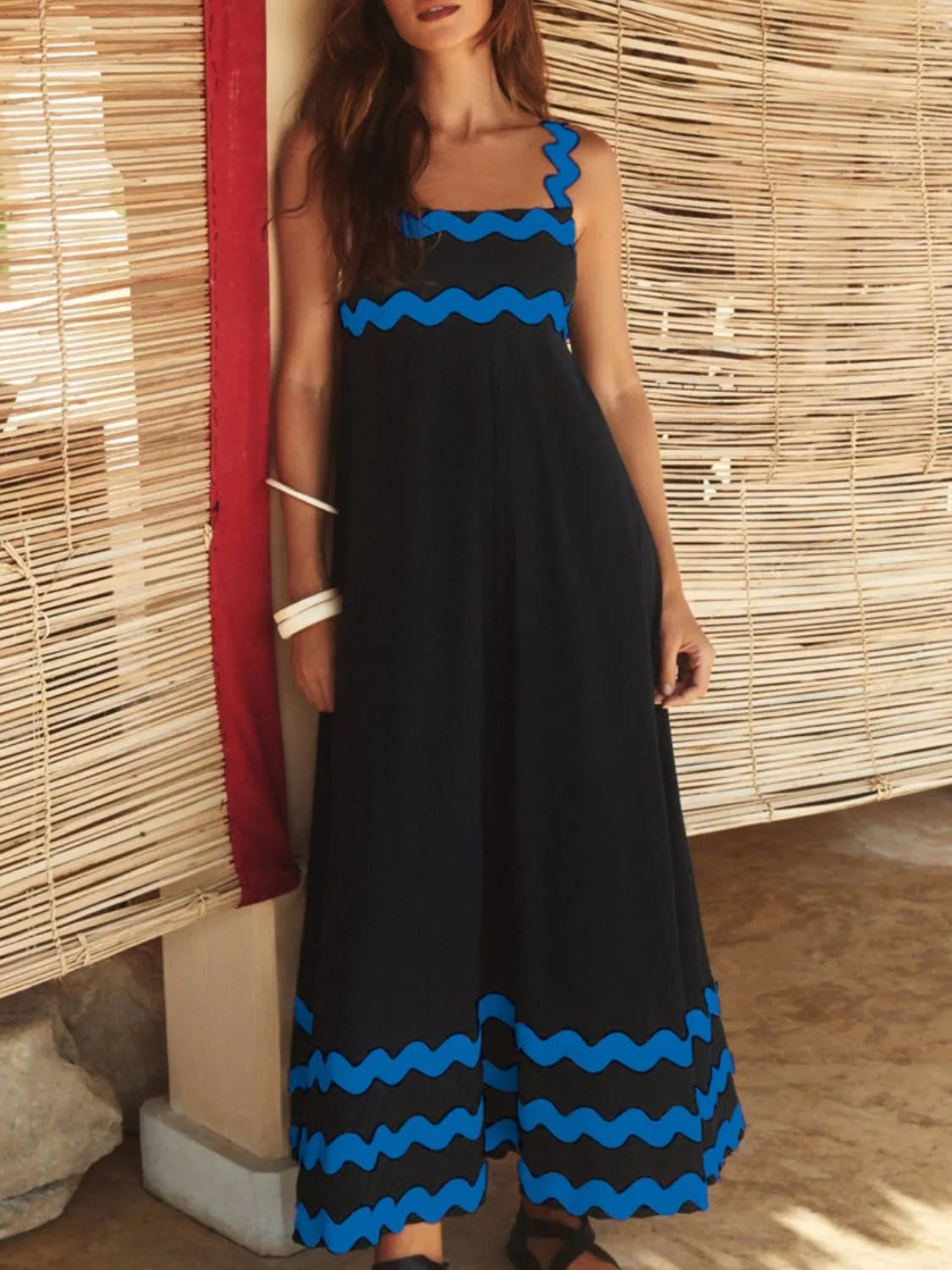 Contrast Trim Square Neck Maxi Cami Dress - Clothes For Her Online Store