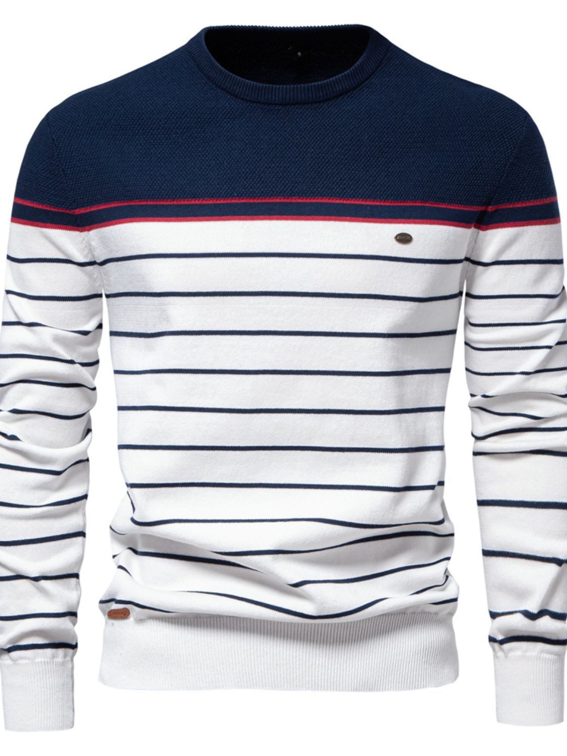 Men's Striped Round Neck Long Sleeve Sweater - Clothes For Her Online Store