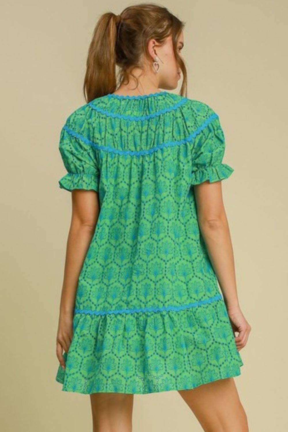 Umgee Full Size Eyelet Mini Dress With Ric Rac Trim Plus Size - Clothes For Her Online Store