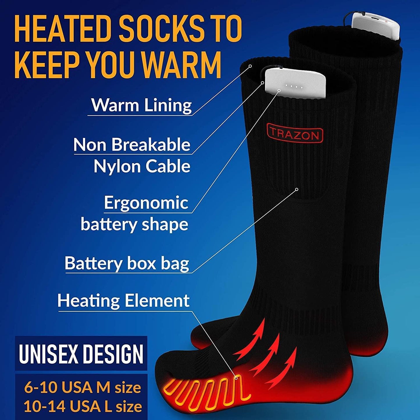 Heated Socks for Men and Women Rechargeable Electric Battery Thermal