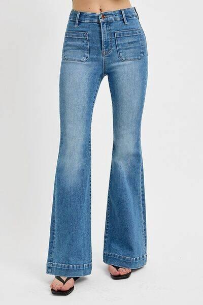 RISEN Full Size Front Patch Pocket Flare Jeans Plus Size