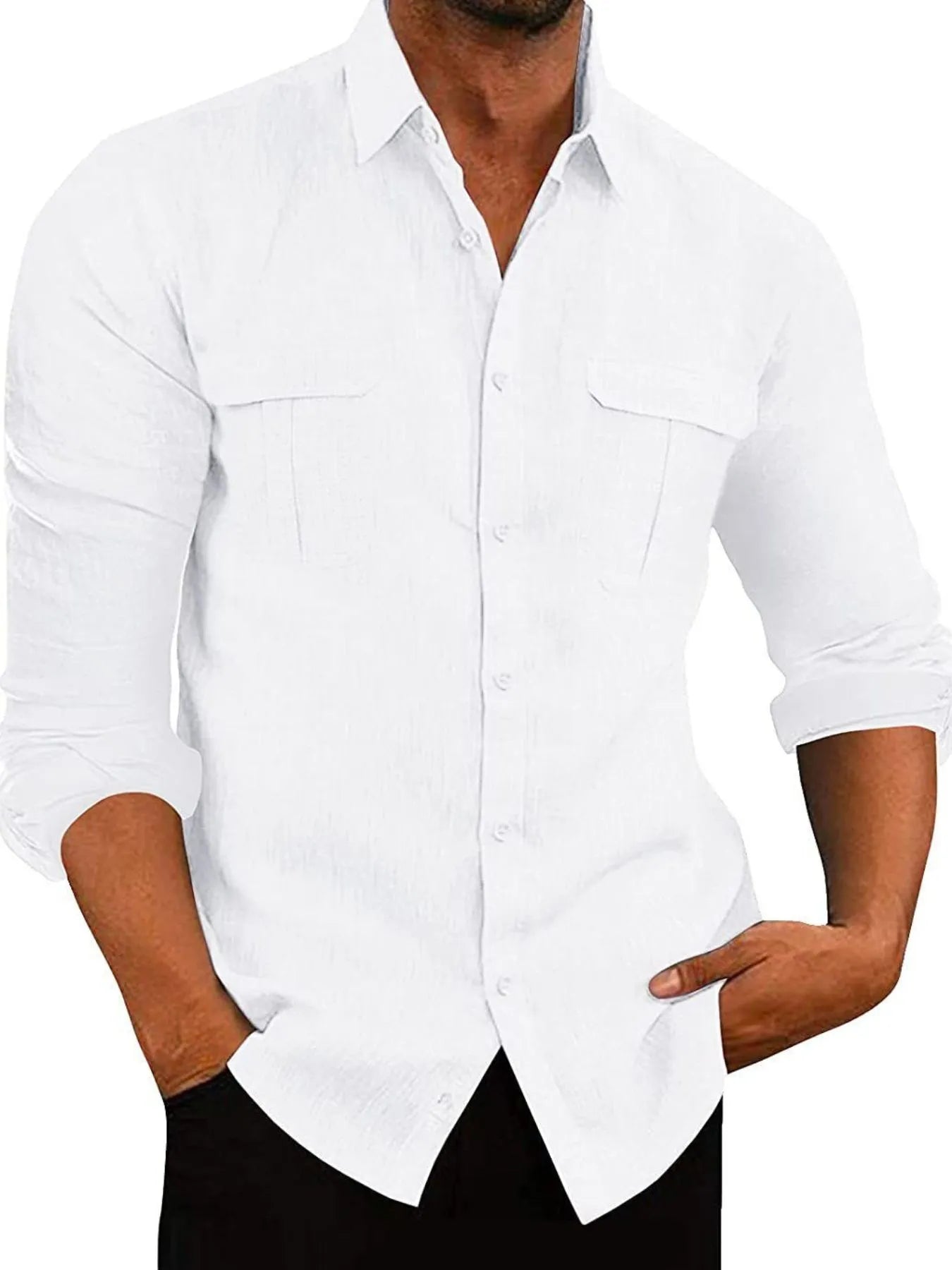 Men's Full Size Long Sleeve Button Down Shirt with Dual Chest Pockets Plus Size