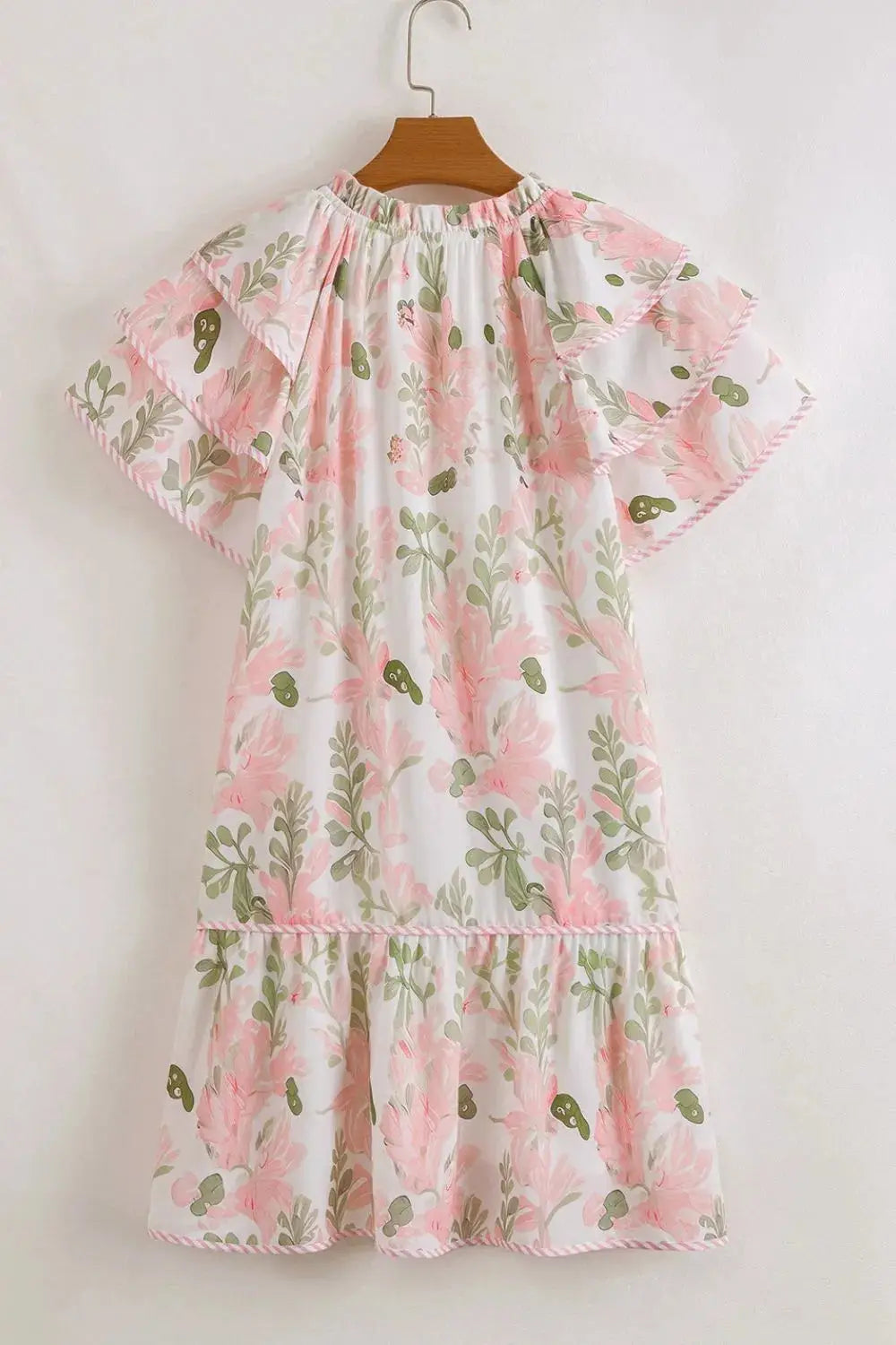 Floral Contrast Edge Layered Short Sleeve Mini Dress - Clothes For Her Online Store
