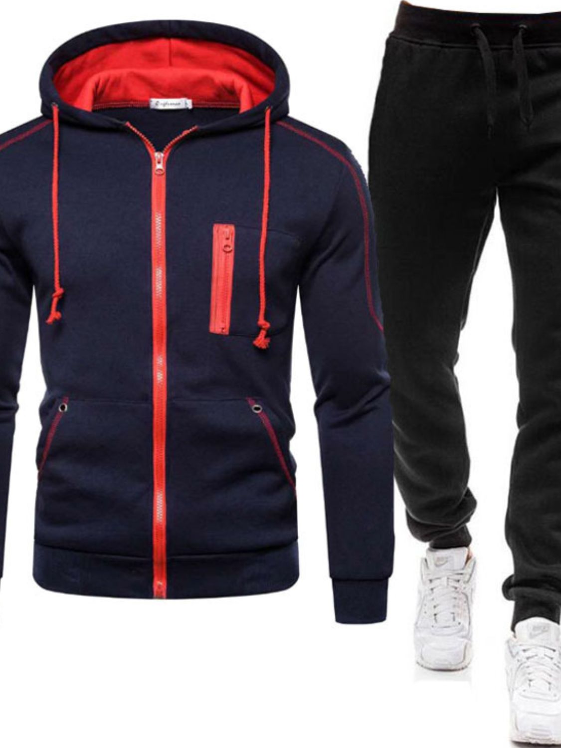 Men's Full Size Zip Up Long Sleeve Hoodie and Pants Set Plus Size