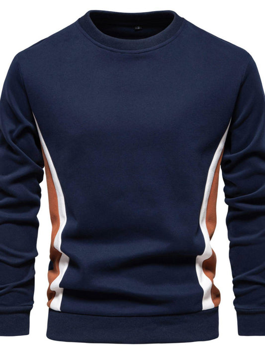 Men's Side Striped Contrast Round Neck Sweatshirt - Clothes For Her Online Store