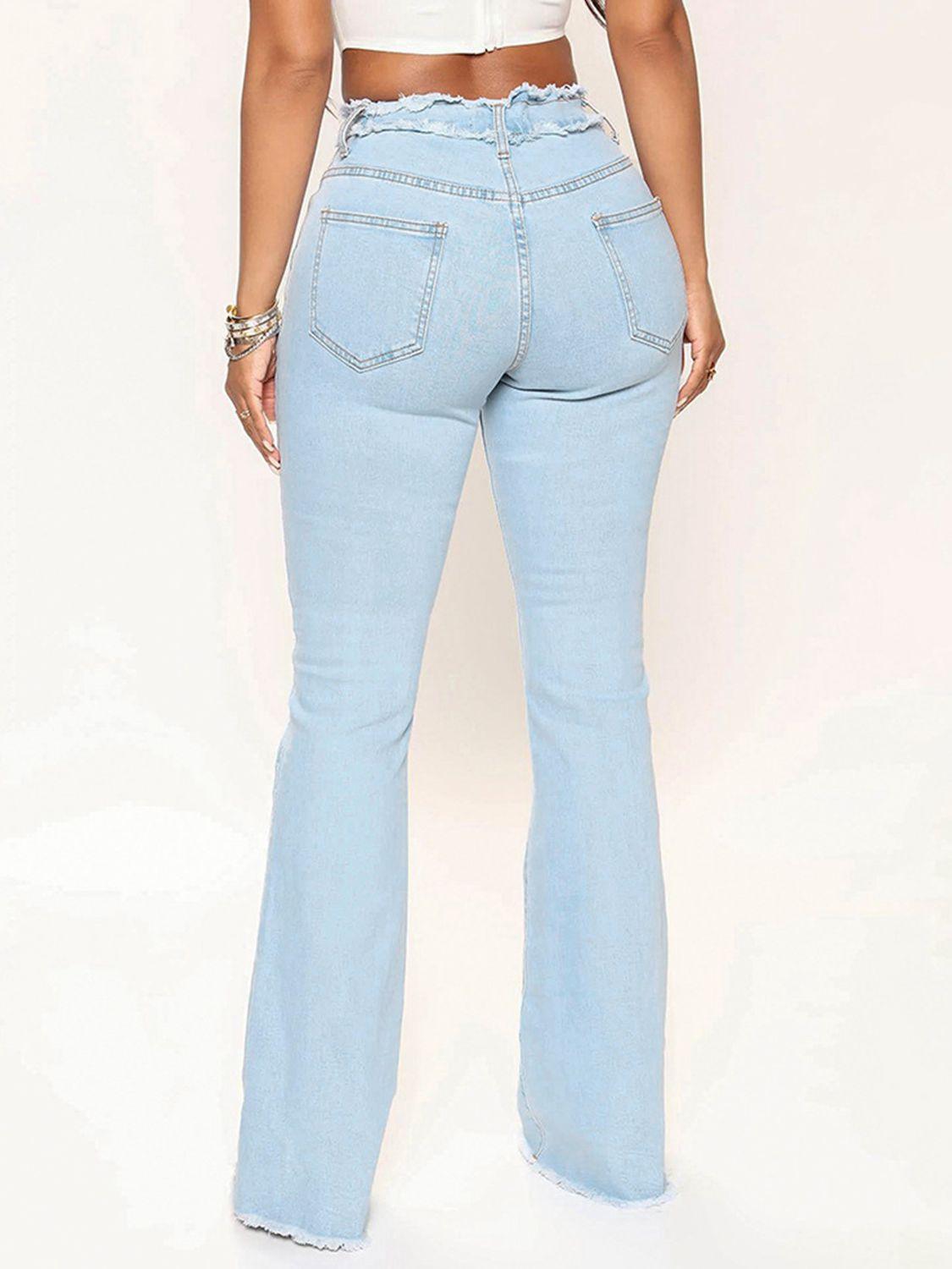 Striped Raw Hem Jeans - Clothes For Her Online Store