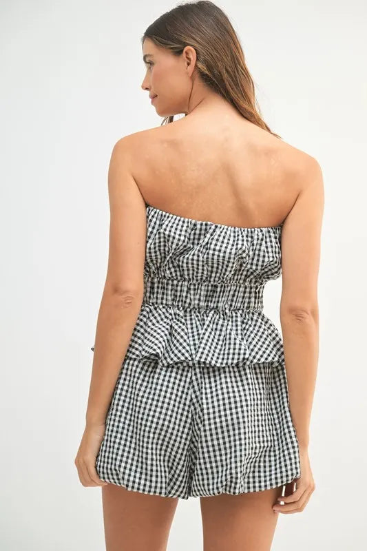 MABLE Gingham Tube Top and Shorts Set - Clothes For Her Online Store