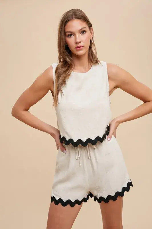 Annie Wear Ric Rac Trim Detailed Top & Shorts Set