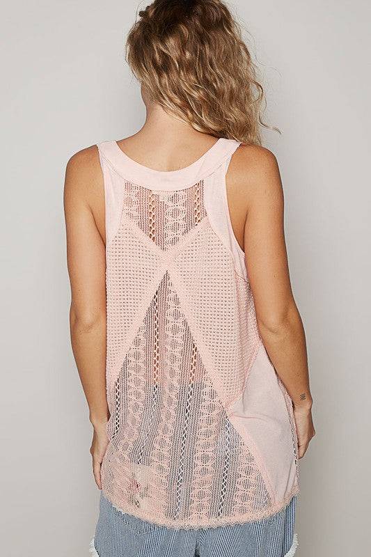 POL Lace Up Crochet Lace Tank