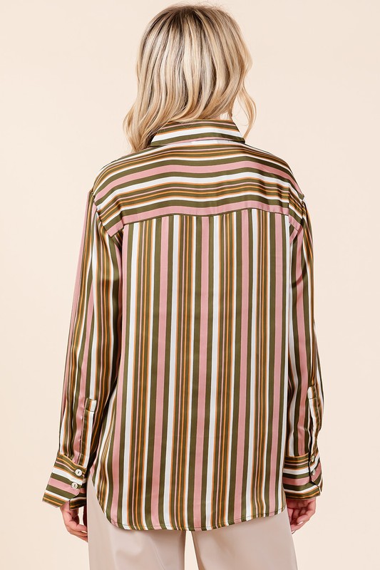 Mittoshop Striped Button Down Satin Shirt - Clothes For Her Online Store